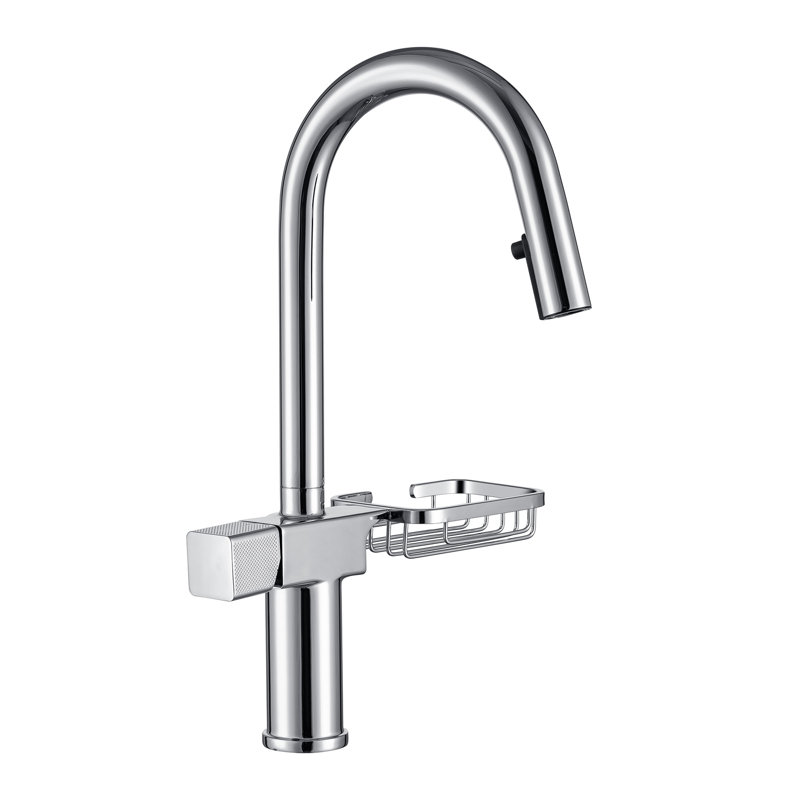 Robinet de cuisine rétractable à poignée simple avec panier de rangement Topcraft, Chrome chrome