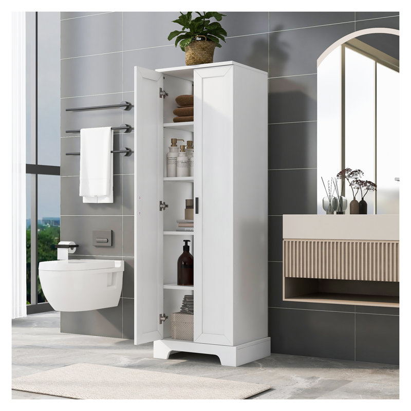 Armoire de rangement blanche avec tablette réglable et deux portes - Armoire de rangement en panneau de fibres à densité moyenne prête à assembler pour la salle de bain et le bureau avec dispositif anti-basculement
