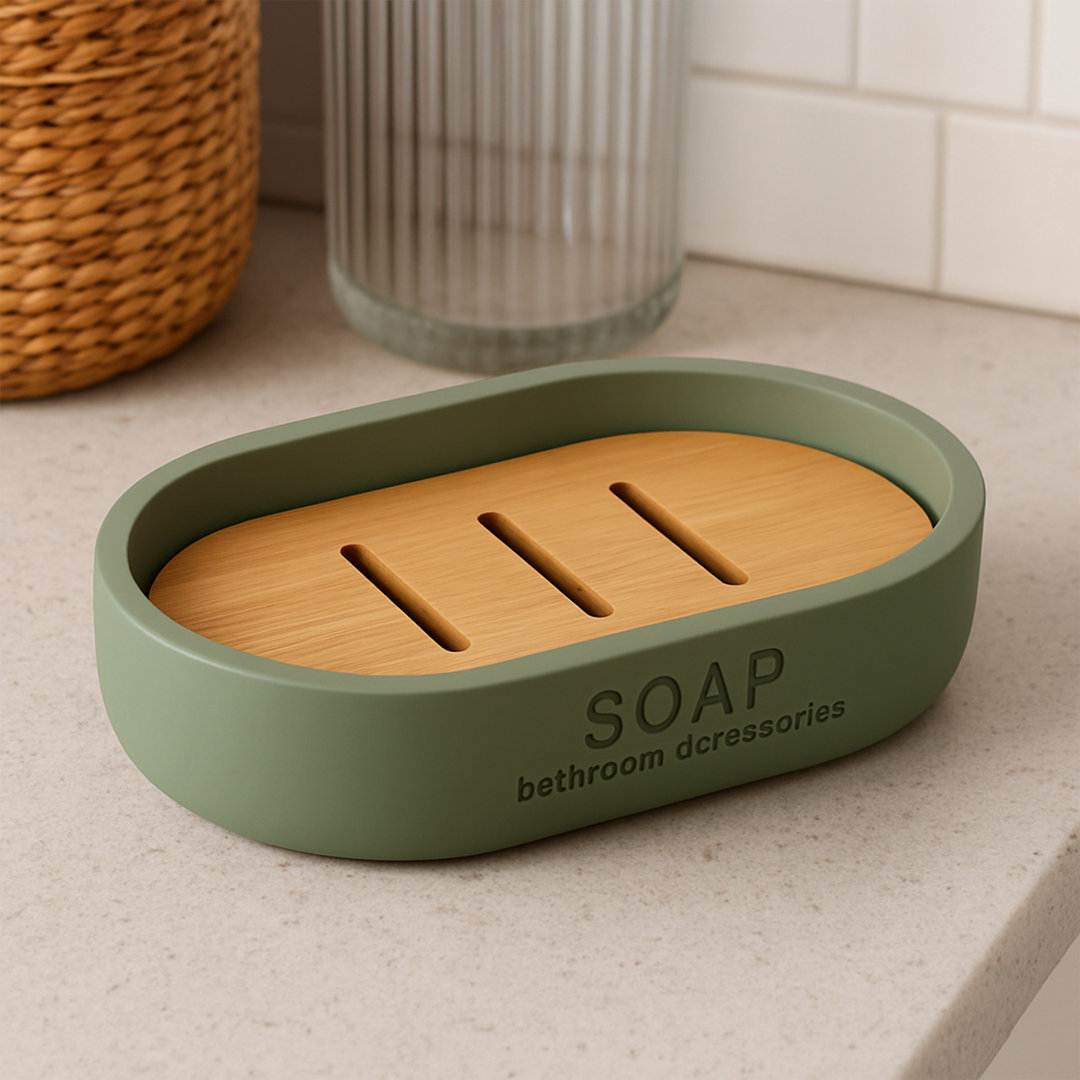 Willis Pure Matte Soap Dish with Bamboo Base Evideco 