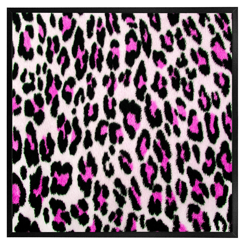 Mendocino Pink Fluffy Leopard - Single Picture Frame Print, Black Framed, 51cm H x 51cm W x 4cm D