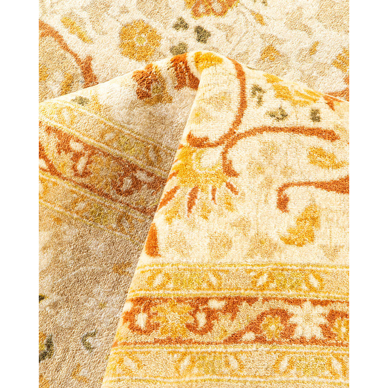 Tapis beige noué à la main de conception unique 8 pi 2 po x 10 pi 5 po Keller