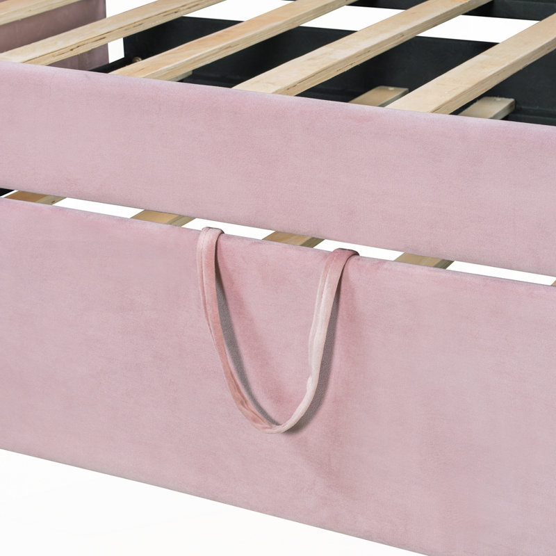 Velvet Upholstered Daybed With Pop Up Trundle, Pink