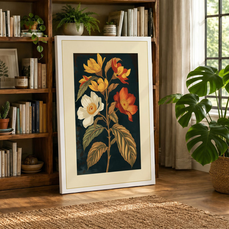 Study in Bloom Botanical - Wrapped Canvas, 18x12 - 45.7 x 30.5 cm, Teal Border