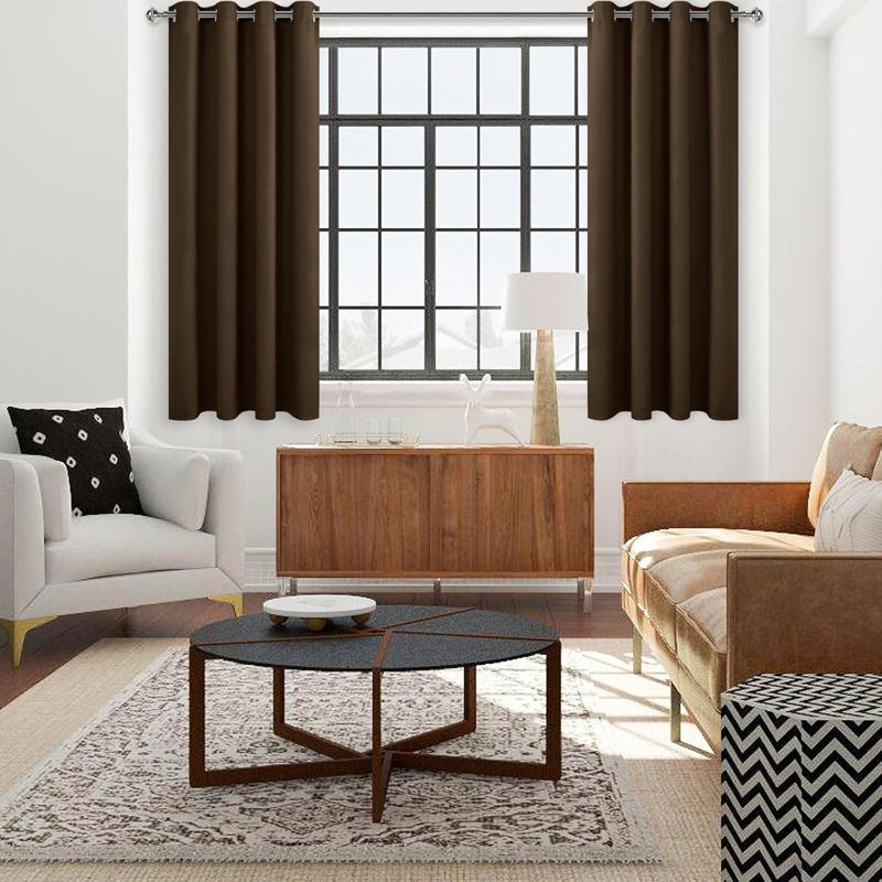 2 Thick Panels Room Darkening 85% Blackout Curtains, Thermal Insulated Block Out Light Grommet Top Drapes, Brown