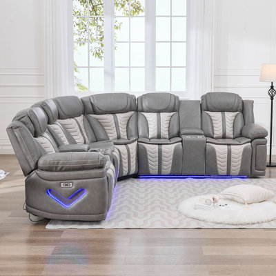 132.4'' W Fabric Power Reclining Sofa Couch With USB Charger And Cup Holder
