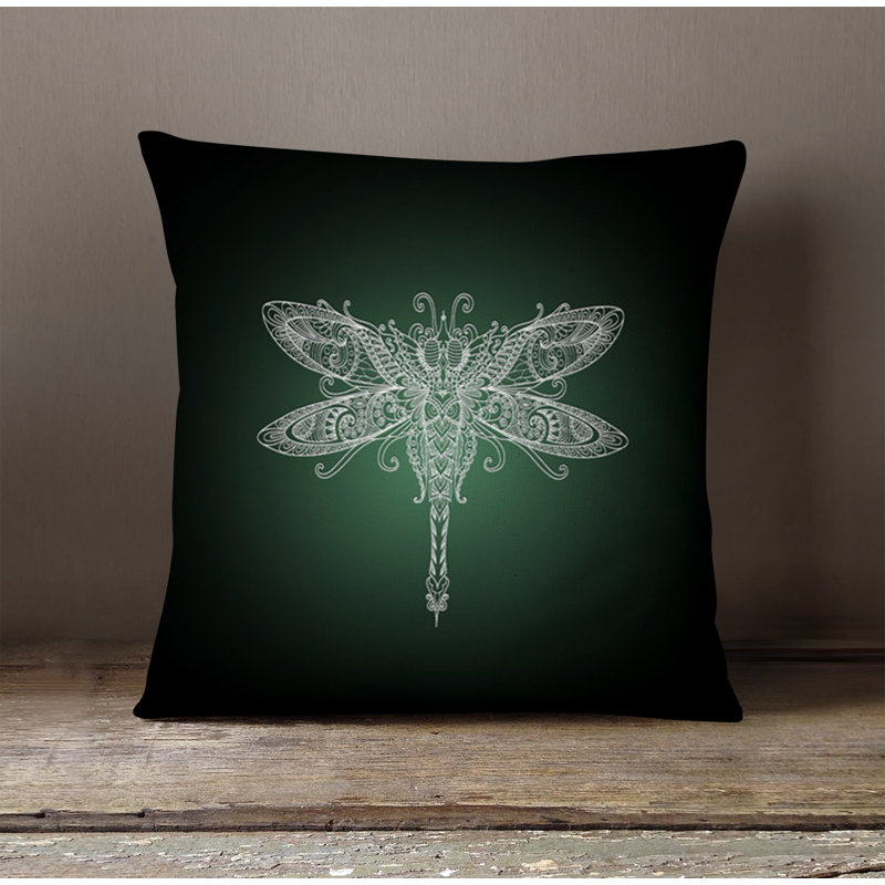 Throw Pillow With Insert, 16"H x 16"W, Black/Green 1