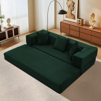 Compression Sofa - 3 Seats Convertible Floor Sofa Bed - with Pillow Back Support Armrest - Comfy Foldable Sofa Bed Sofa in Box - Corduroy Fabric - for Living Room Bedroom