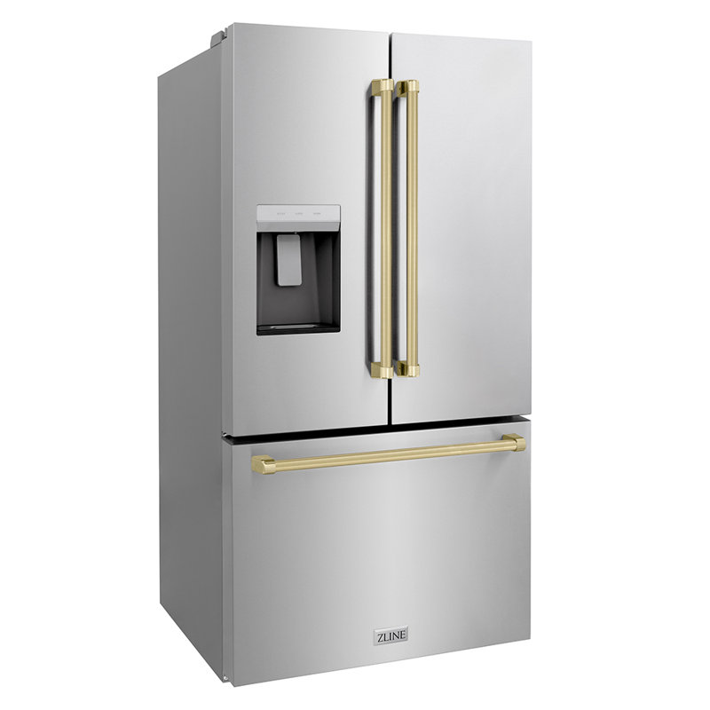 Zline 36 In. 28.9 Cu. Ft. Standard-depth French Door External Water Dispenser Refrigerator With Dual Ice Maker In Fingerprint Resistant Stainless Steel