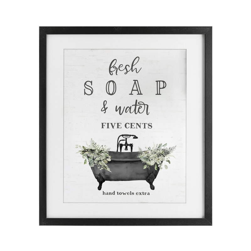 «Fresh Soap & Water Bath», reproduction sous verre encadrée, design par lettré et doublé, Cadre noir minuit
