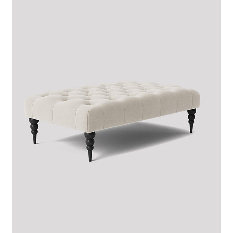 Alyana Rectangle Ottoman Bench with Wooden Legs- Naples Chesterfield Upholstered Footstool, Silver Naple