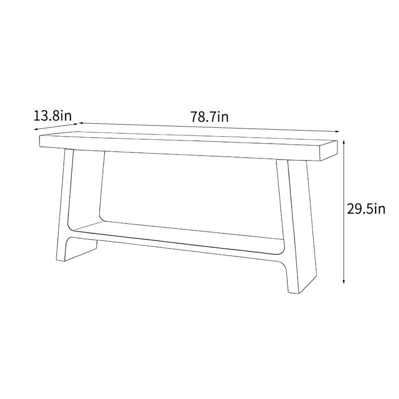 American Retro Simple Console Table, 29.5" H x 78.7" W x 13.8" D, Natural Wood