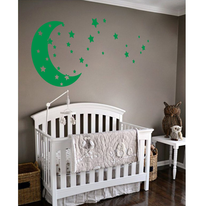Adhésif décoratif lune et étoiles, H 22 po x l 49 po x P 0,01 po, Vert clair