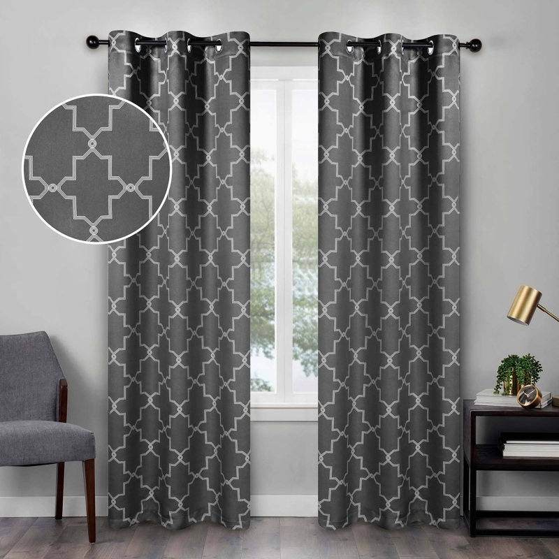 Nichola Vintage Geometric Trellis Room Darkening Room Darkening  Curtains, Rod Pocket or Grommets, 52" W x 108" L, Charcoal