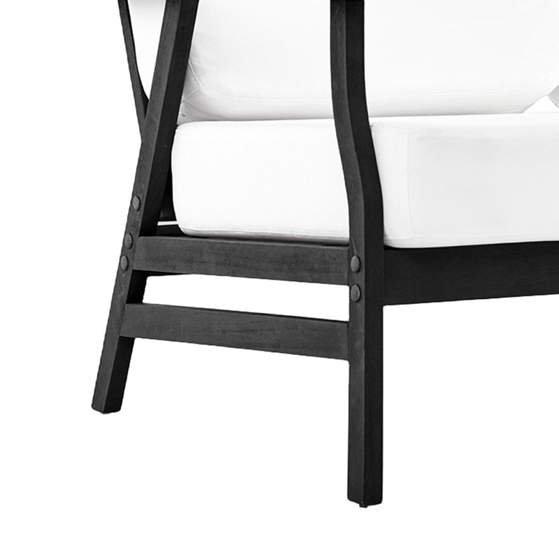 Causeuse d'extérieur en teck massif avec coussin et accoudoirs, Beige, Noir