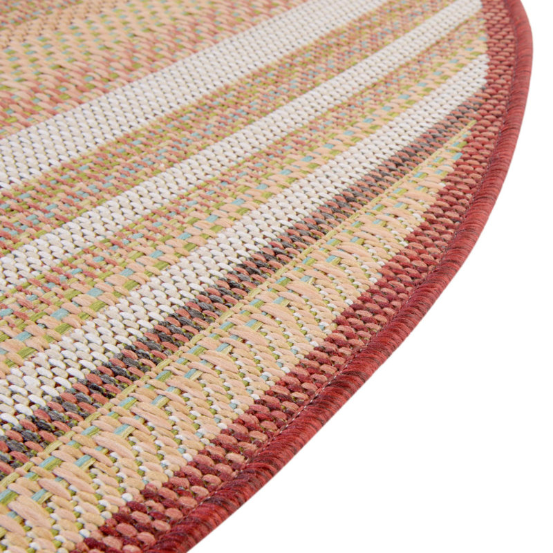 Tapis d'intérieur / extérieur bourgogne / beige Terrill, Carré 5 pi 3 po