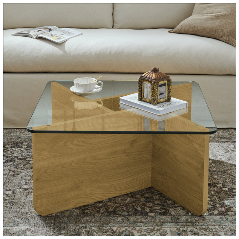 Table basse Mid-Century moderne de 31,5 pouces avec plateau en verre trempé, parfaite pour les petits espaces et les décors élégants