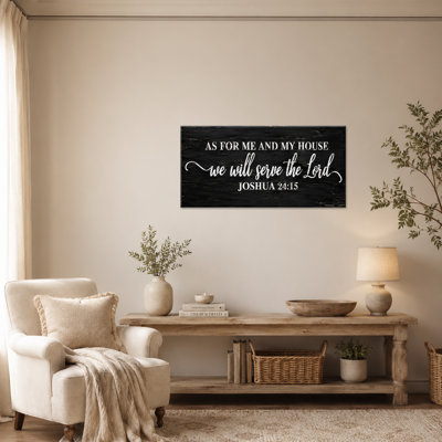 Art mural sur toile noir patiné, Joshua 24:15 "As for Me and My House", verset décoratif pour le salon ou le bureau personnel, galerie tendue, prête à être suspendue, 40 po x 20 po
