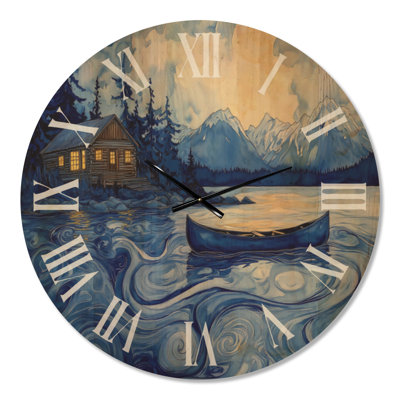 Oversized Lake Rustic Wood Wall Clock – Cabin Canoe Bay Sunset