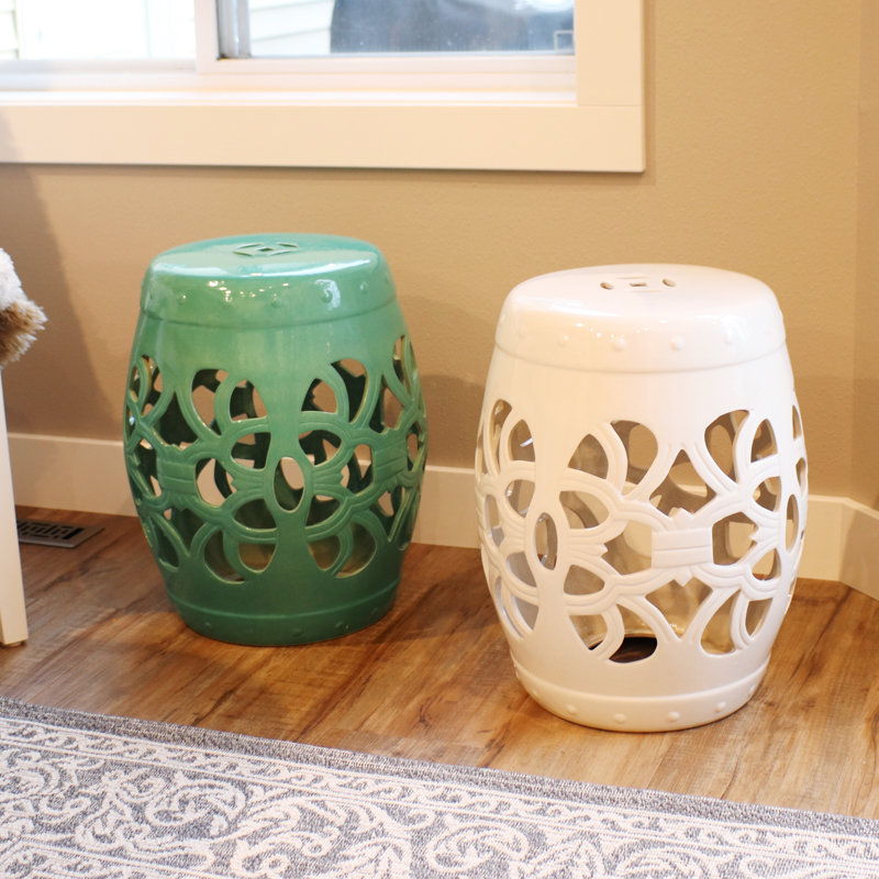 Tabouret de jardin en céramique quadrilobe Kyran, Blanc