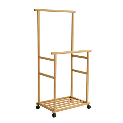 Foxdale Portable Natural Bamboo Wooden Clothes Rail, Open Wardrobe, Clothes Rack, Garment Rack Shoe Storage