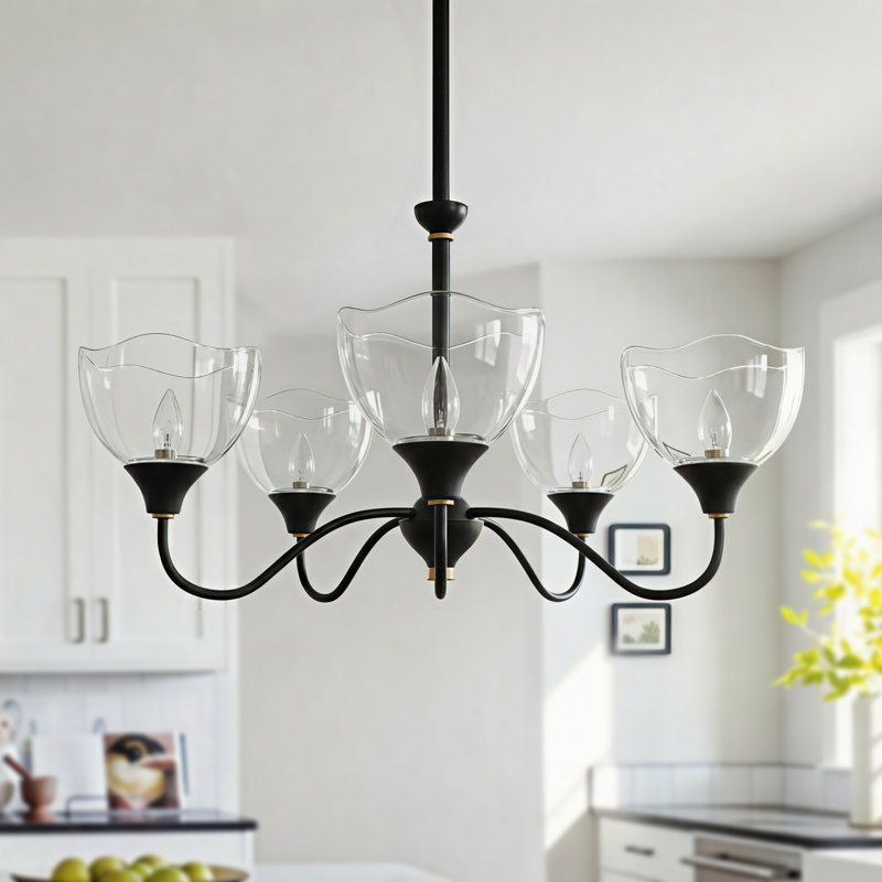 26" W 5-Light Dimmable Spider Chandelier, Matte Black