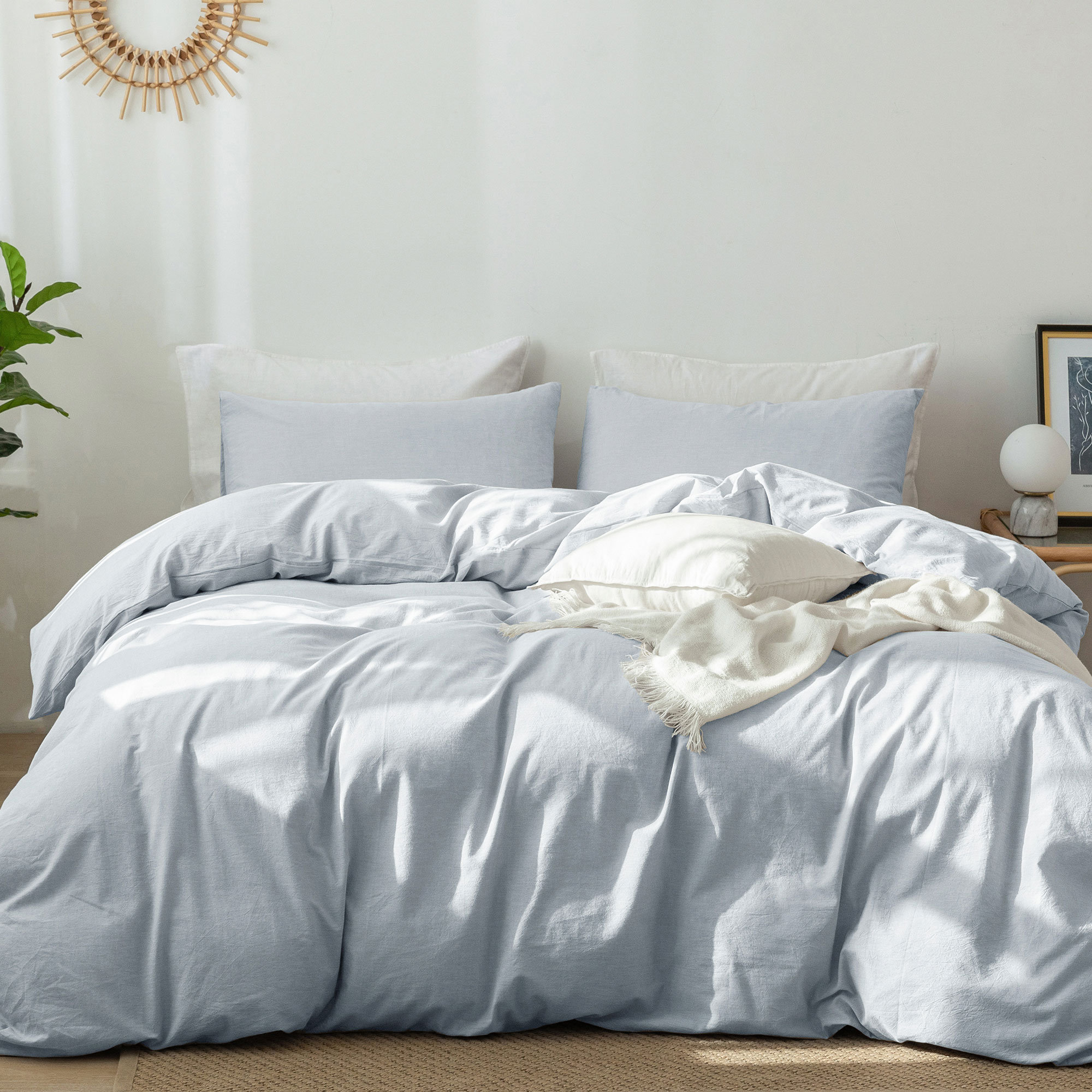 MOOMEE Washed Cotton Linen Like Textured Duvet Cover Set & Reviews(01)