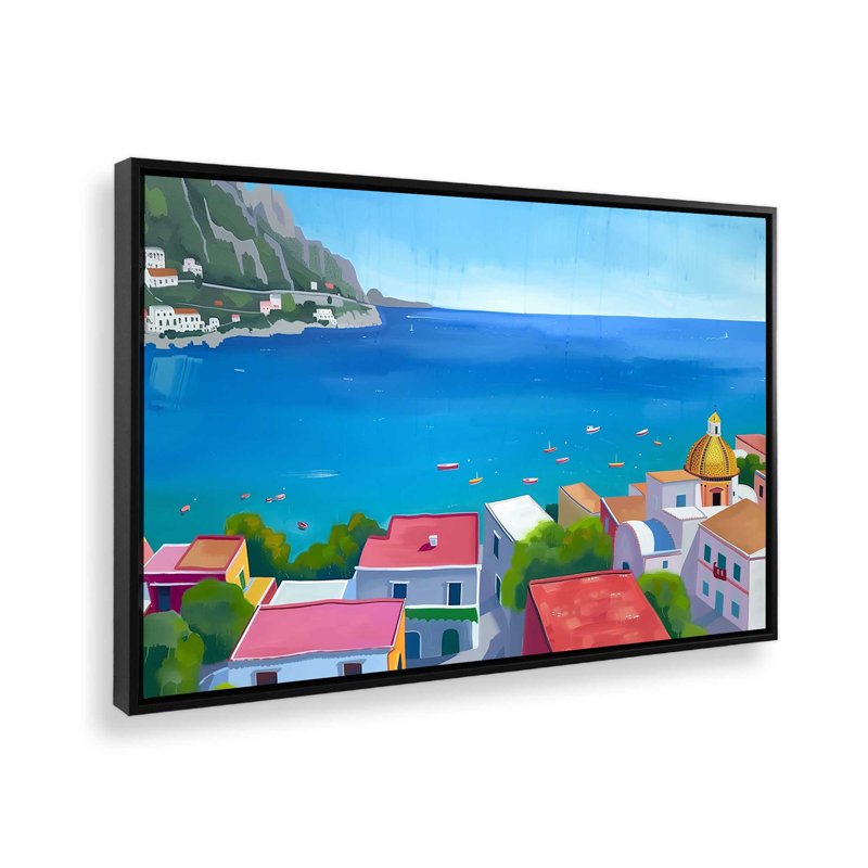 Amalfi Blue Horiz, H 33 po x l 49 po, Cadre flottant, Noir satiné