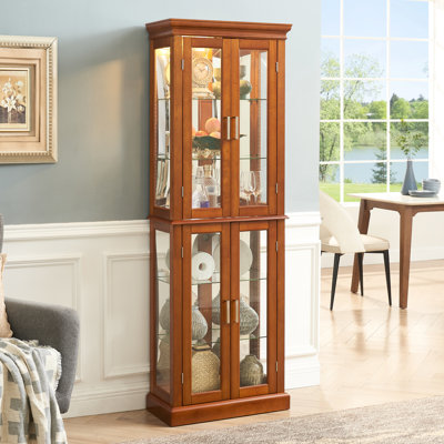 75.45 Lbs Walnut Curio Cabinet With Adjustable Shelving And Interior Lighted Shelves Clean Lines