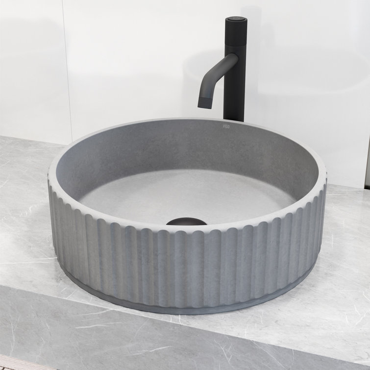 VIGO 16'' Gray Concrete Round Vessel Sink Bathroom Sink