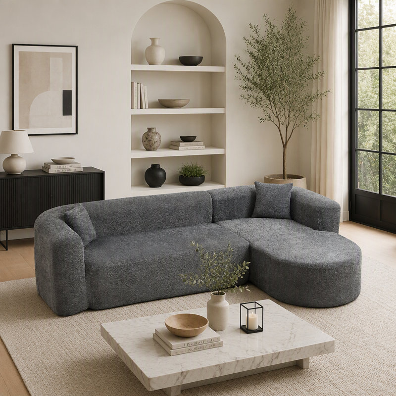 Canapé d'angle modulaire de 278 cm (109,4 pouces) avec dossier incurvé en forme de L, style nuage, sans assemblage, Gris