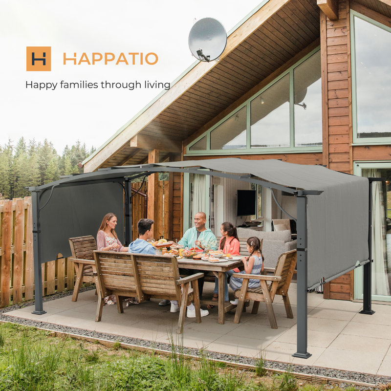 Pergola en aluminium avec auvent, H 91,30 po x l 139,80 po x P 139,80 po, Auvent gris / cadre gris