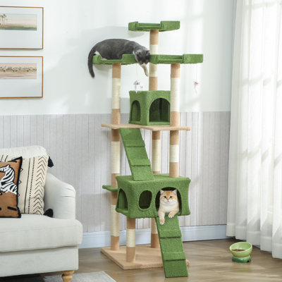 Arbre à chat 68 pouces, grande tour à chat multi-niveaux, vert