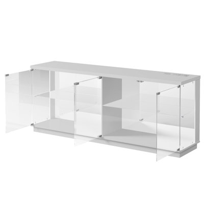 59'' W Clear Display Cabinet With Body Sensor Rgb Light And Buit-In Charging Station, Modern 2-Tiers Curio Cabinet With Tempered Glass