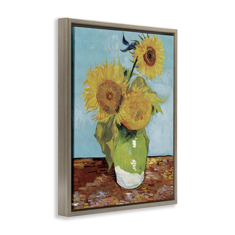 «Van Gogh Sunflowers», art mural encadré flottant par Andrea Haase, Cadre flottant orme Montalcino, H 31 po x l 25 po