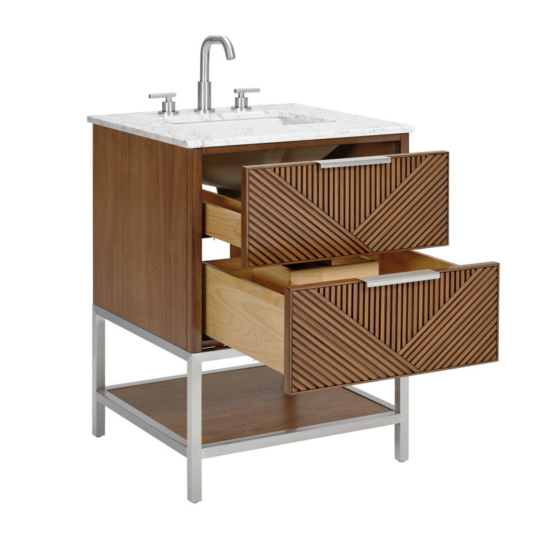 Diamond 24 in. Single Vanity, Carrara Marble, Walnut, Brushed Nickel