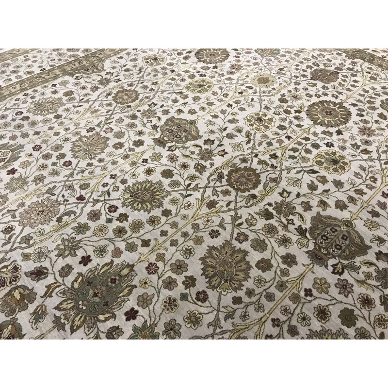 Tapis crème et crème noué à la main de haute qualité