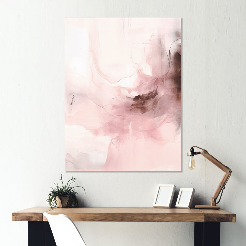 Rose délicat abstrait marbre IV - art mural abstrait en métal marbré, H 44 po x l 34 po