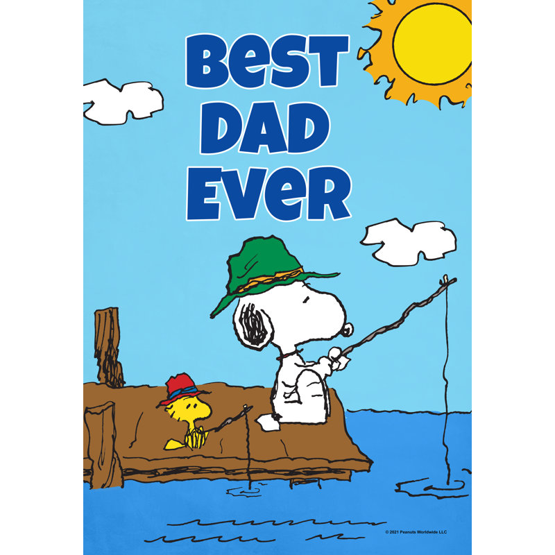 Drapeau de maison de pêche PEANUTS Best Dad Ever Gone, 28 po x 40 po, produit sous licence officiel PEANUTS, porte-drapeau vendu séparément