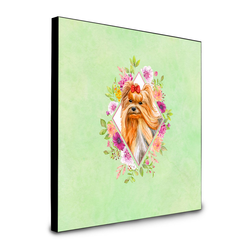 Panneau mural Dollman Flowers, Vert, Yorkshire terrier 2