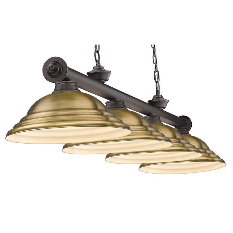 Bronze and Rubbed Brass 4-Light Billiard Pendant with Glass Shades