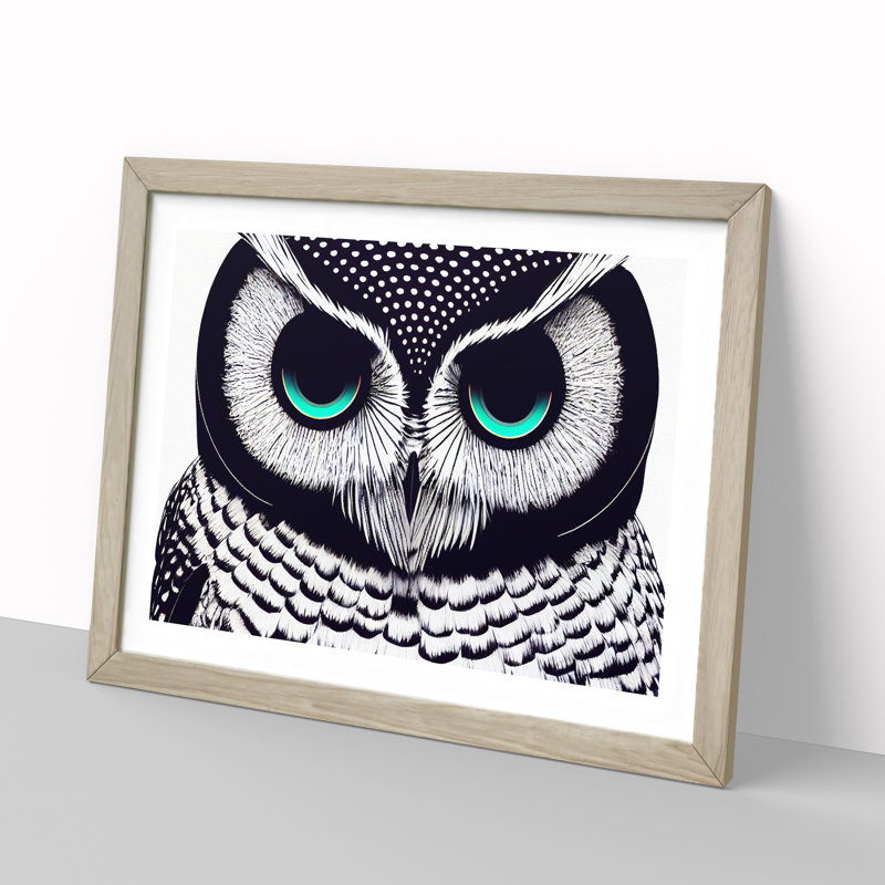 Illuminated Owl - Single Picture Frame Print, Oak, 46cm H x 64cm W x 2cm D