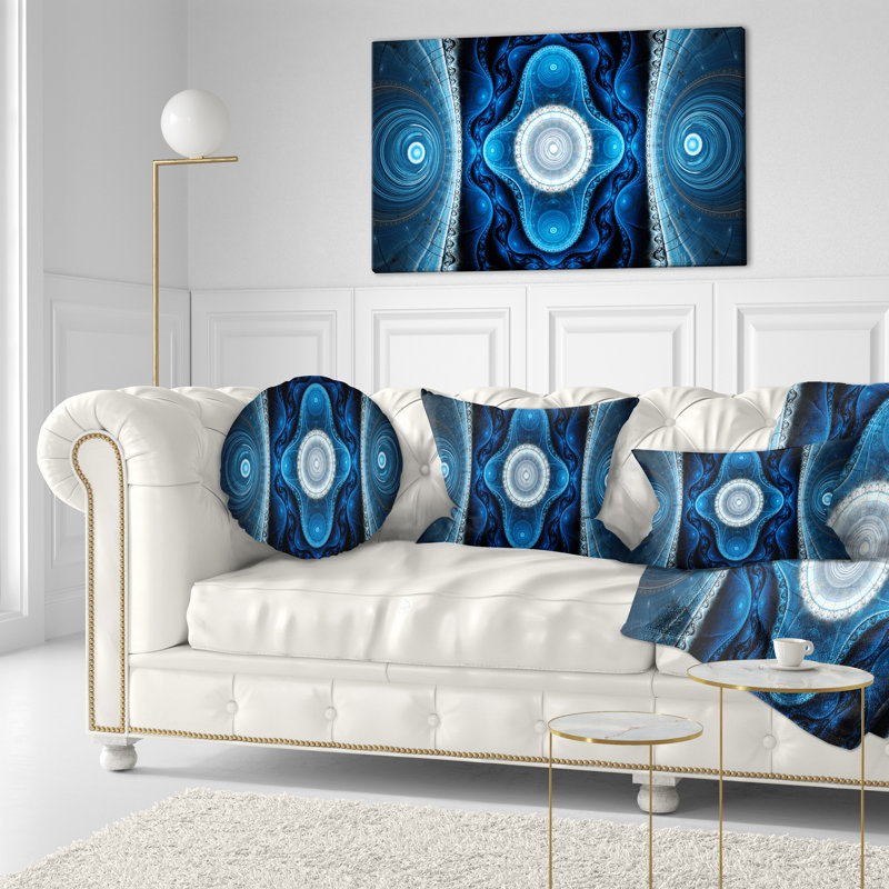 Coussin lombaire à motif abstrait fractal, Bleu