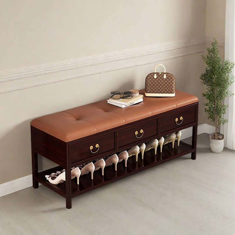 Banc de rangement pour chaussures de style rétro 47,2 po, Orange / bois rouge