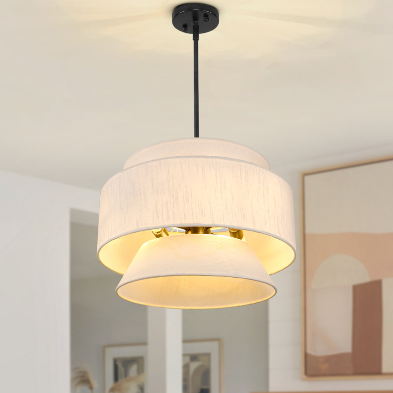 Bertan 4-Light White Modern Drum Fabric Linen Chandelier