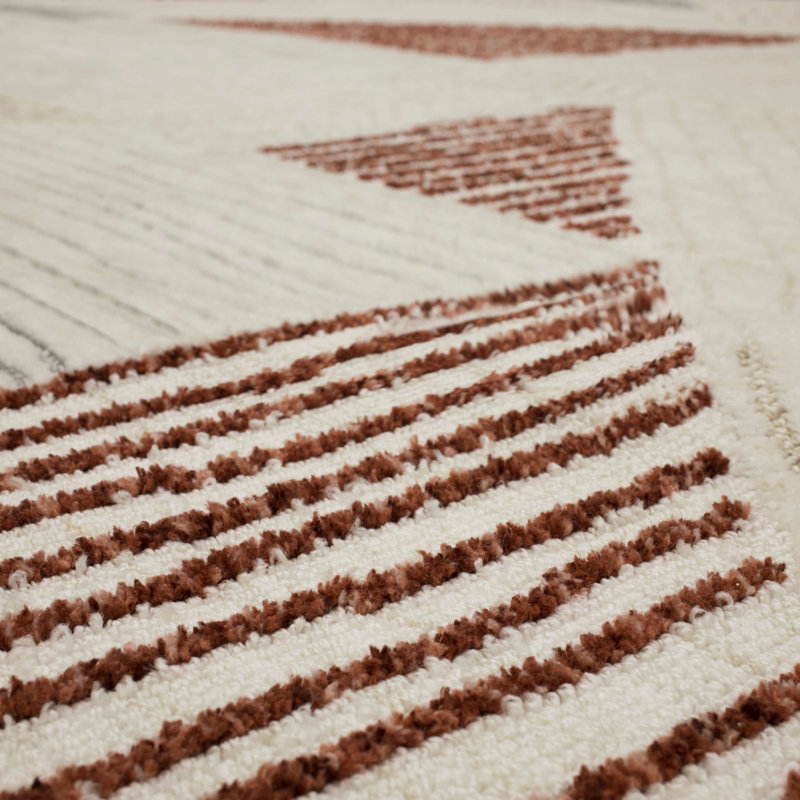 Red and Beige Geometric Synthetic Rectangular Area Rug