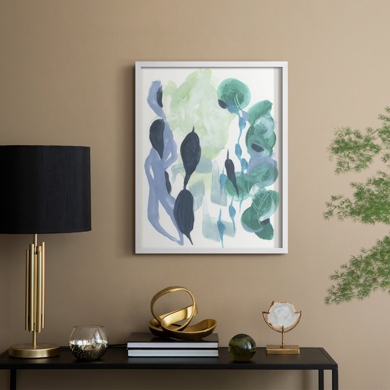 Reproduction encadrée abstrait de varech II - bois massif, H 21 po x l 17 po, Blanc