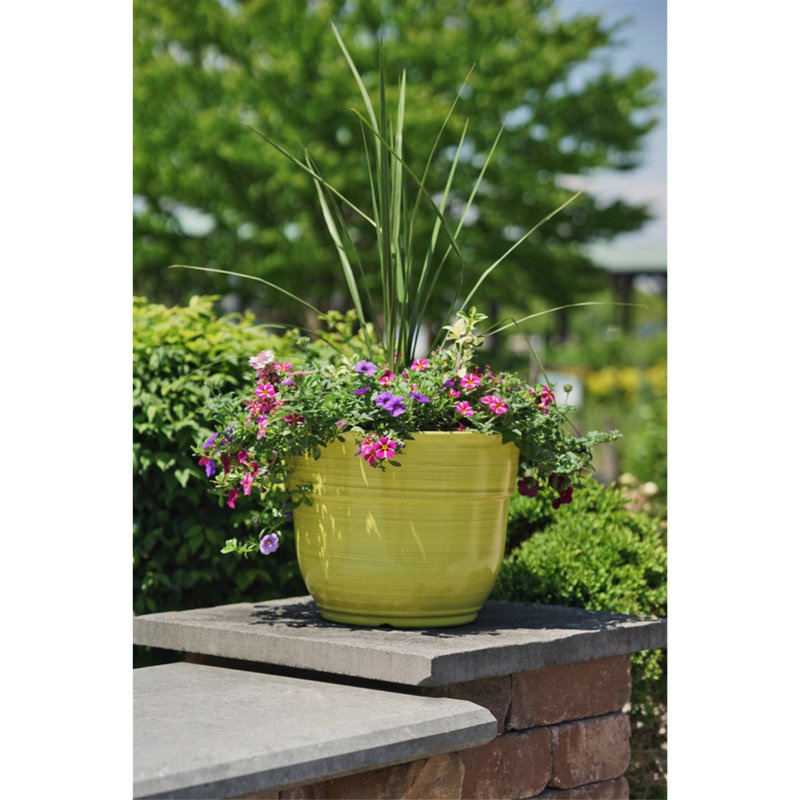 Maisonette Round Pot Planter with Drainage Holes , Bright Yellow