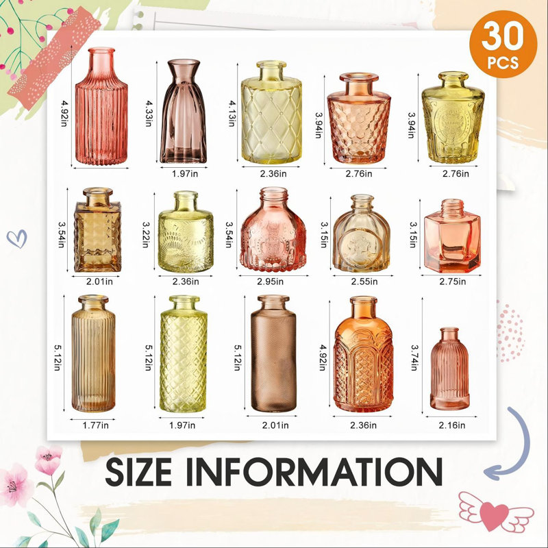 Orange-Yellow Vintage Embossed Glass Vases, 30 Pieces Per Pack, Loose Stock, Perfect For Home, Wedding, Table, And Valentine's Day Decorations.