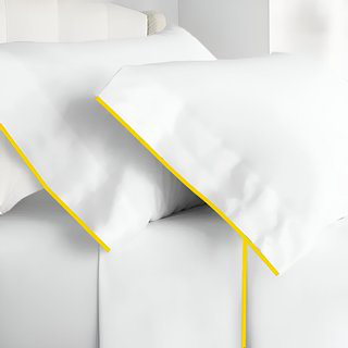 400TC Embroidery Cotton Sateen 4 Piece Sheet Set Fitted Sheet Fits Upto 16" Deep Pocket, Twin XL Sheet Set, Yellow Border