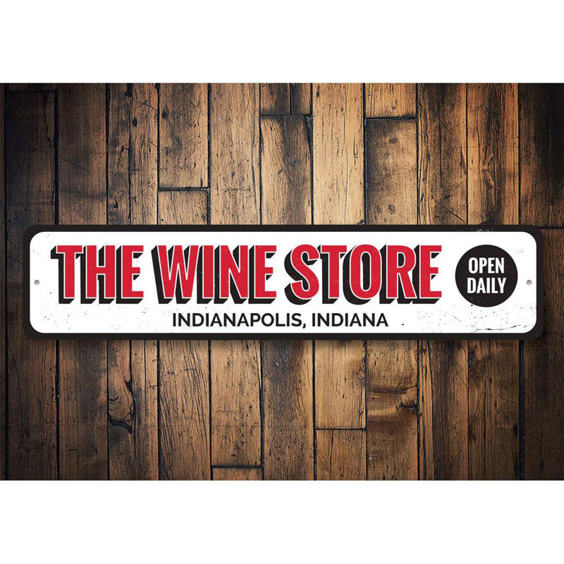 Plaque en aluminium Wine Store, H 6 po x l 24 po x P 0,06 po